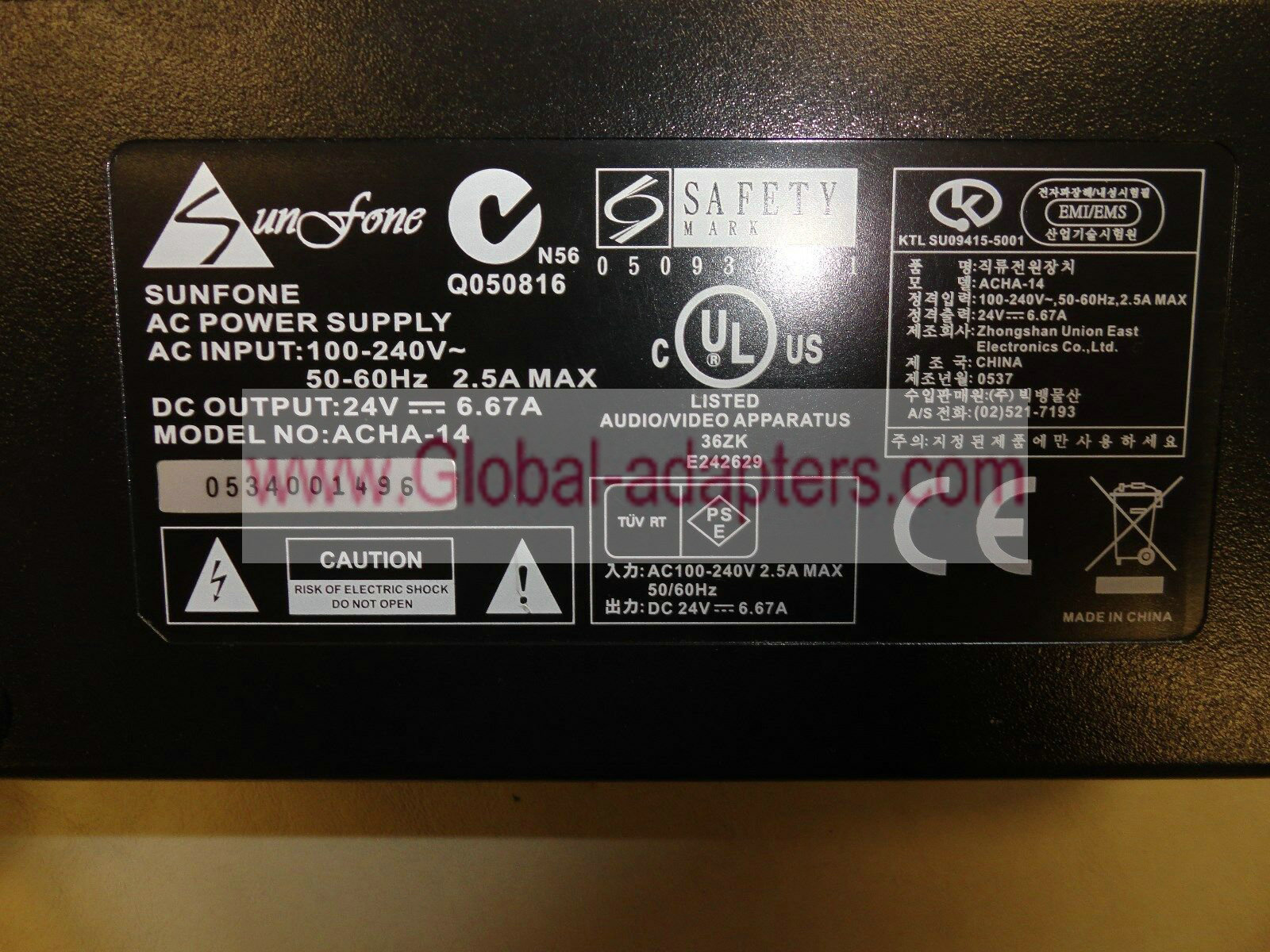 New Sunfone 24V 6.67A ACHA-14 AC power adapter for LCD TV 4 pin